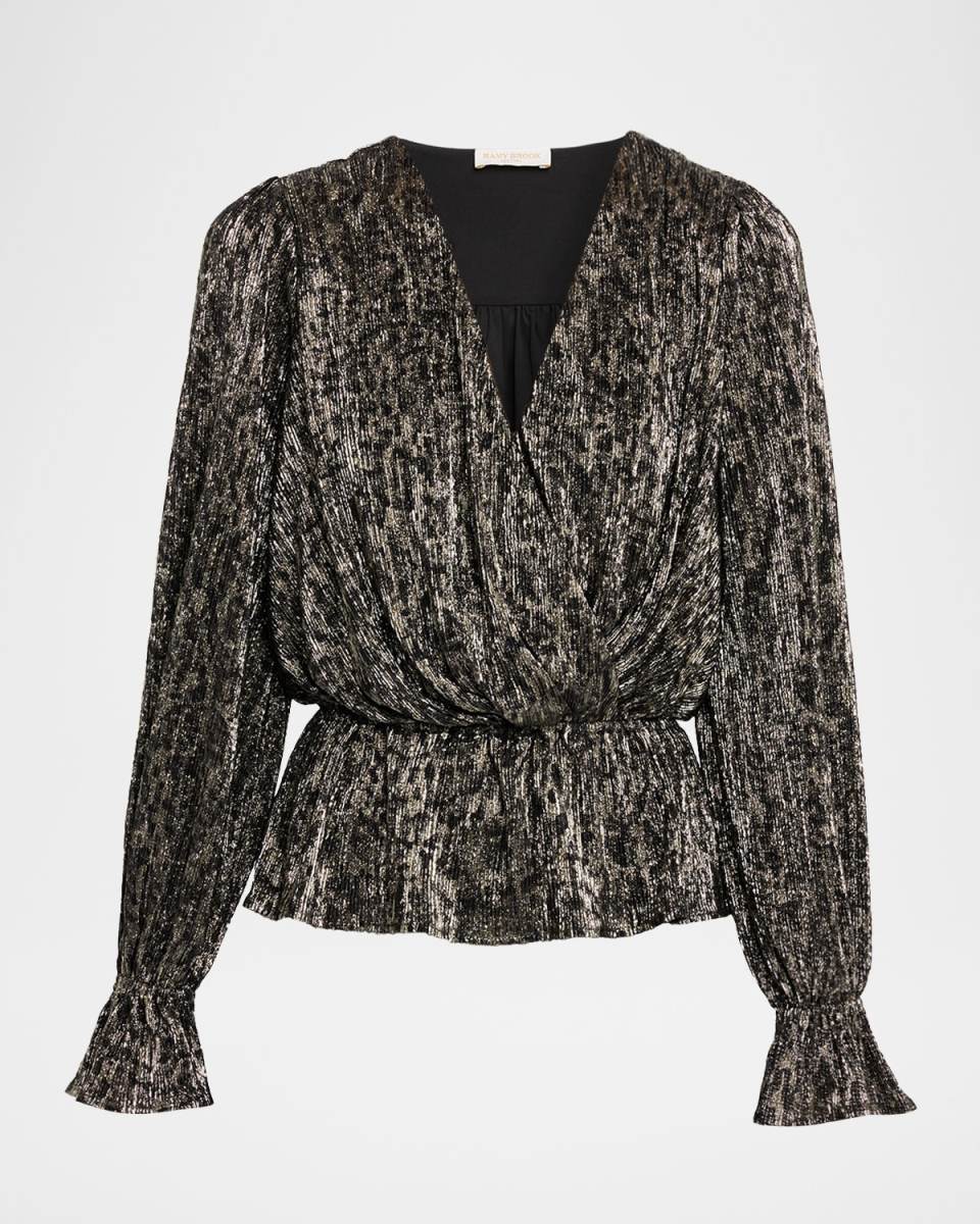 Jean Pleated Metallic Peplum-Hem Blous